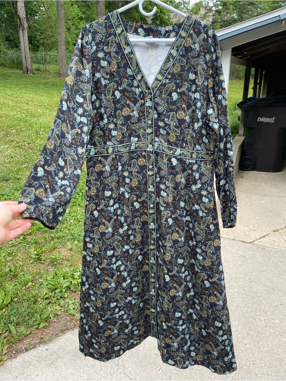 J. Jill Black Paisley Long Sleeve V-Neck Dress